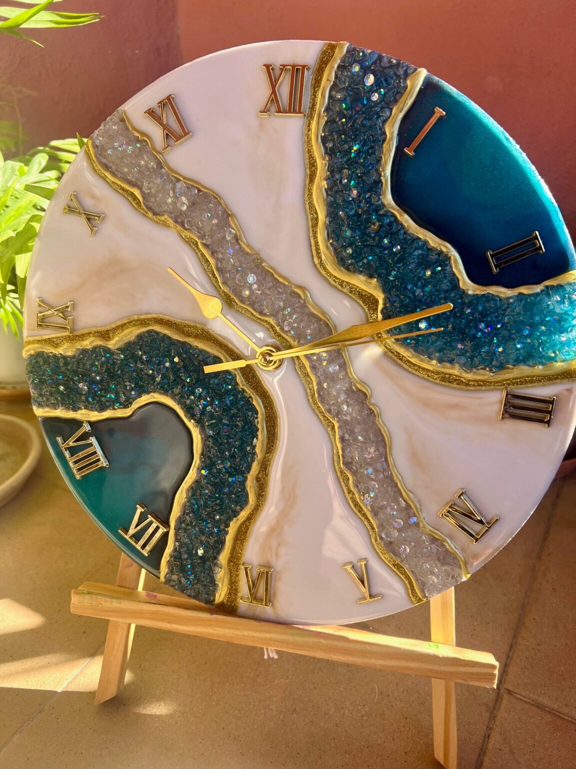 Azure Flow Clock | Geode series, 30CM - SOLD - Ivica Art